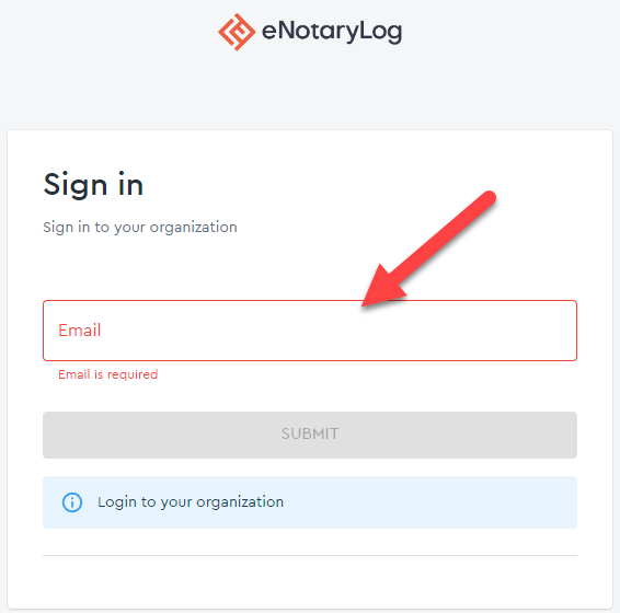 Login Screen of eNotaryLog